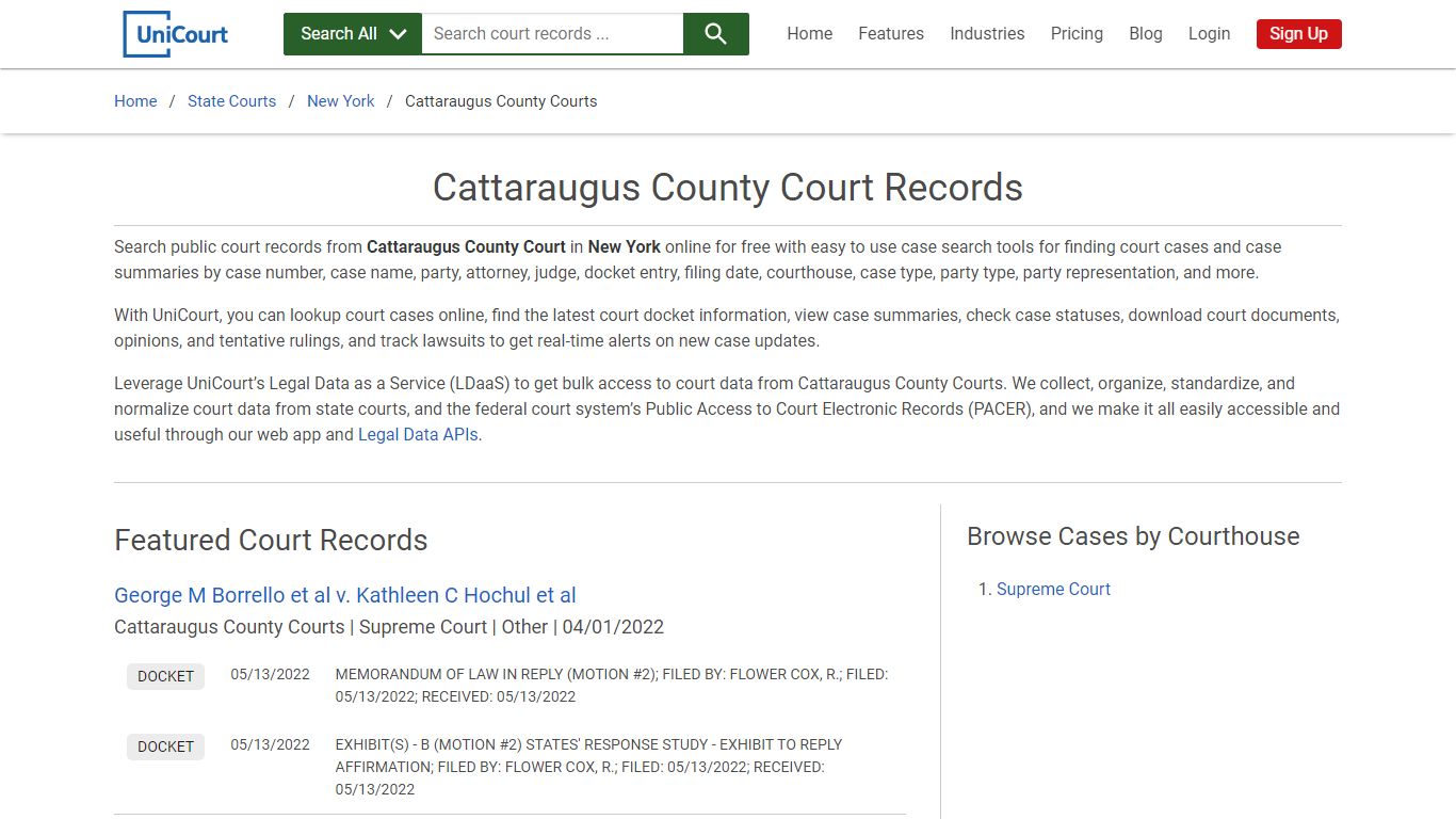 Cattaraugus County Court Records | New York | UniCourt